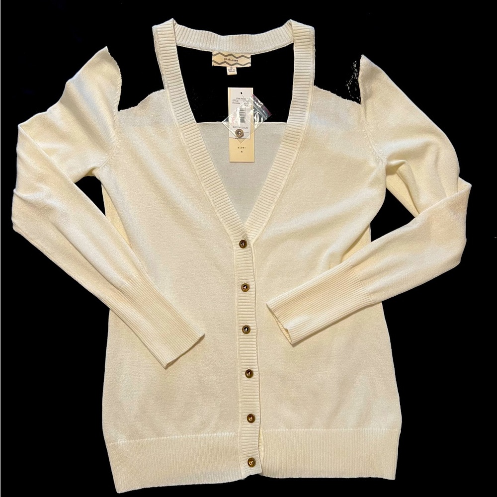 Ivory/Black Pink Rose Cardigan